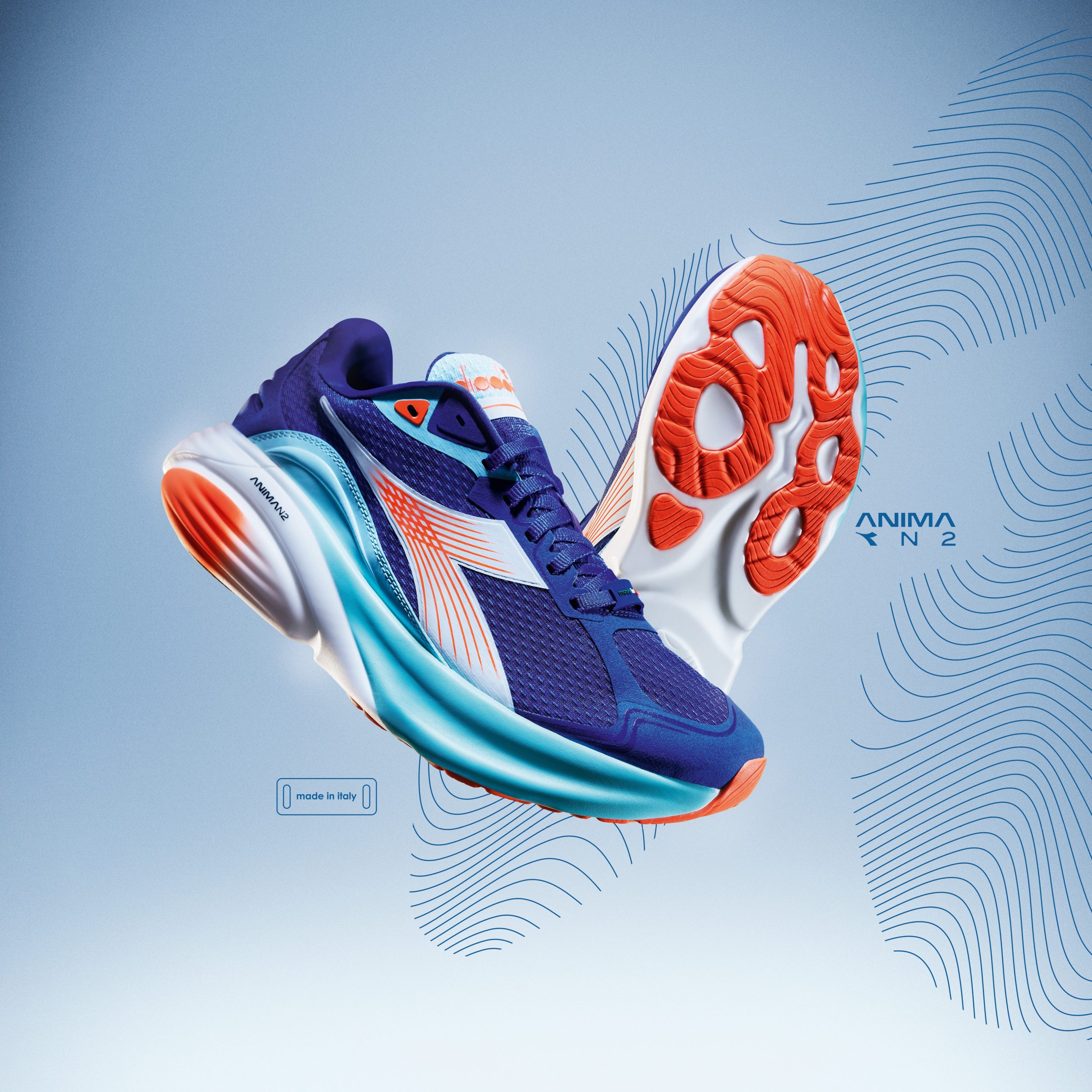 NEW DIADORA men\'s atomo star trainer shoes in blue/orange ATOMO STAR Made in Italy running shoe - Lightness and  main image 3